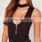 MGOO 2017 Wholesale Zip Up Front Black Bodysuits Ribbed Chocker Neck Fashion Cheap Sleeveless Blouses Custom Design