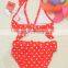 2016 In-stock Lovely Wholesale Boutique Summer Baby Girl Swimsuit Red Polka Dot Print Bikini Ruffles Swimwear With Cap