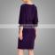 Purple 100% polyester v-neck flare 3/4 sleeve sexy prom wrap dress
