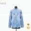Women Girl Young Vintage Classic Long Sleeve Blue Button Down Denim Blouse