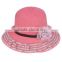 Fashion floppy ombre colors promotion stripped straw hat Fedora with flower and ribbon Women beach caps