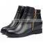 2015 Fancy Black Women Leather Flat Zipper Ankle Boots Elegant Leather Round Toe Flat Short Boots CP6697