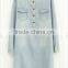 Light Blue Plain Pockets Above Knee Denim Dress