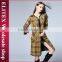 2015 European Design Yellow Plaid Wind Coat Ladyies Winter Dress
