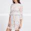 High Design Elegant 3/4 Length Sleeve Lace Overlay High Waist Dress