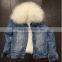 Myfur Pink Fox Fur Lining Jeans Parka with Real Raccoon Fur Collar