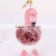 Cute Creative Fake Rex Rabbit Fur Ball Keychain Animal Pom pom Flamingo KeyChain