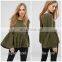 New design chiffon flared sleeves woman blouse tie V-back girl top