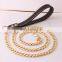 New Golden Stainless Steel Leather Rope Pet Leash Training Dog