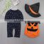 Wholesale Baby Clothes Star Printed Long Sleeve Tops And Pumpkin Jacket Hat Halloween Baby Girl Boy Romper Set