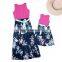 hot pink with belt Mother daughter dresses Sleeveless Floral Long Dress Mother and daughter clothes Mom and daughter dress