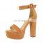 ladies beautiful attractive color high heel suede simple design A-buckle belt platform tan heels sandals shoes