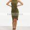 Guangzhou Wholesale Clothing OEM Army Green Sleeveless Knot Asymmetrical Dress