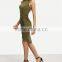 Guangzhou Wholesale Clothing OEM Army Green Sleeveless Knot Asymmetrical Dress