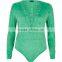 High Quality Suede Lace-Up Women Long sleeves Green Bodysuit