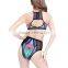 Gauze Nylon Bikini flexible backless two piece transparent padded printed patchwork multi-colored Sold By Set