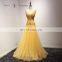 A17AL0007 V-neck Appliques Bead Yellow Colour Party Puffy Prom Dress Evening Gowns