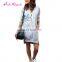 High Quality gray hollow v neck long sleeves european long sleeve casual autumn dress