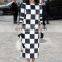 2015 Black and white checkerboard long-sleeved dress free prom dress fashion dress girls' dress