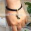 New Designs Korean Fashion Gold Mask Black Leather Cords Hook Women Bracelet
