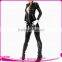 Hot Sale Sexy Leather Black Long Sleeve Jumpsuit Women