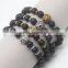 Antique Gold and Silver Plated Leo Lion Head Lava Stone Beads Charm Bracelet