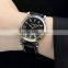 Golden Steel Case Black Dial Reloje Date Display Quartz Analog Leather Band Men Watch