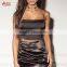 2017 Black Satin Tie Back Halter Crop Top New Skirt and Crop Top Set