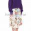 Customized Lady's Apparel Multicolor Asymmetric Hem Pleated Floral Silk Midi Skirt(DQM018S)