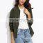 Zipper Up Olive Green Bomber Jacket With Arm Pocket 100% Polyester Custom Pilot Bomber Jacket Fashion Clothing Supplier