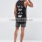 Black 50% Cotton 50% Polyester Tank Top with Graphic Print Men's Longline Curved Hem Tank Top Elongated Sleeveless T-Shirt