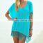 Lovely fringes Kaftan beachwear tunic tops chiffon solid color & printed kurtis lace neckline pom tassel hem short coverups top