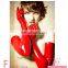 Long red and black pp material vinyl sexy womens adult wet look gloves for party