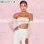 2018 New design wholesale pink long sleeve bandage off shoulder sexy lady bodysuit