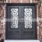 Elegant double entry residential entrance black front modern security wrought iron thermal door with glass
