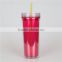 Wholesale 16oz Double Wall BPA free Plastic Cup Tumbler With Straw And Lid