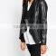 2015 Hot customized Lady's fashion Leather Jacket with Waterfall Front and Quilt Detail for women