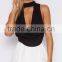 sexy deep V cropped tops with choker neck detail latest women summer tops
