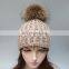 Knitted winter real fur pom beanie bobble hat with large fur pom pom