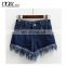 2016 wholesale hot selling heavy tassel fringe women jean shorts