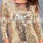 2017 Latest Design Long Sleeve Gold Sequin Bodycon Dress For Women