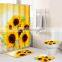 New arrival sunflower 4 piece bath rug microfiber memory foam bathroom mat set with shower curtain