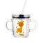 Measuring two handles glass mug with custom printing