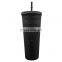 Black Double Wall Studded Glitter Grid Matte Black Acrylic Plastic Tumblers Cup Studded Coffee Tumbler Cups with Lid Straw