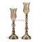 Flower Shape Glass And Metal Tall Pillar Candle Holder
