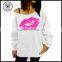Couple Lover Sweatshirt 2015 Latest Design Women One Shoulder French Terry Wholesale Crewneck Sweatshirt with Sexy Red Lip Print