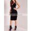 Wholesale Sexy velvet double strap ruche midi evening dress black
