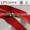 Red zipper cotton tape with double sliders brass zipper for sofa