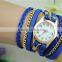 gold chain PU long multiple strap ladies watch