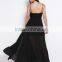 Plain black loose style backless sleeveless braces skirt evening dress